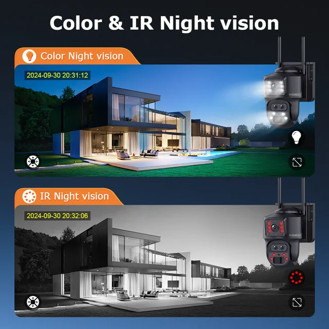 INQMEGA Solar Camera 4G SIM/WIFI 3K 6MP 15X ZOOM three Lens Recording Dual Screen Human Auto Tracking Color Night Vision UBox 4