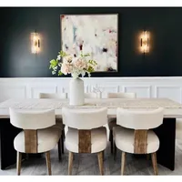 Dining Chairs Set of 6, Farmhouse Linen Fabric Upholstered Accent Chairs Backrest Kitchen Chair, with Hardwood Frame, Chair 1