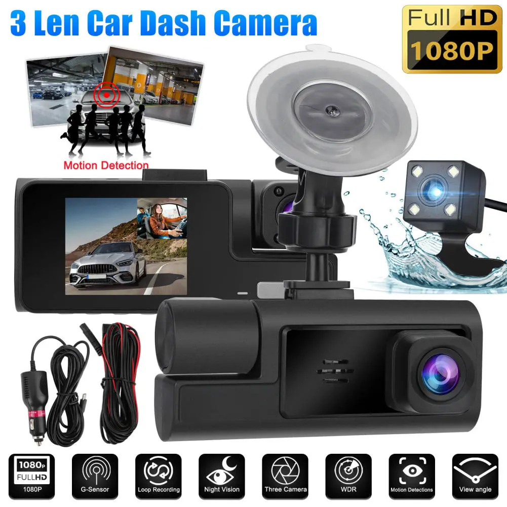 

2-inch IPS Car DVR Dash Cam Front And Rear Inside 3 Channel 1080P Infrared Cabin Lights Night Vision With 24-Hour Loop Recording