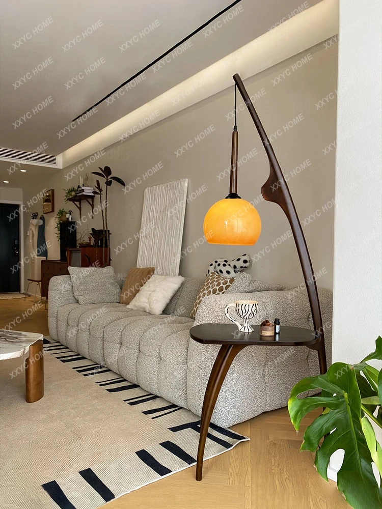 

Mid-Floor Lamp Storage Rack Integrated Solid Wood Small Table Living Room Bedroom Vertical Grapefruit Lamp