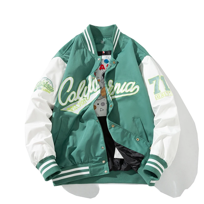 Embroidery Varsity Jacket Men Women Letter Vintage Jacket Fashion Baseball Coat Male Spring Autumn Windbreaker Korean Blue Green