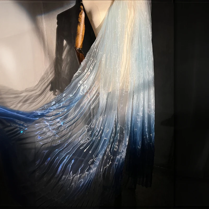 

Laser Plisse Fabric Red Yellow Blue Gradient Pleated Tulle Accordion Crimping Wrinkle Sewing Material for Dress Costume Clothing