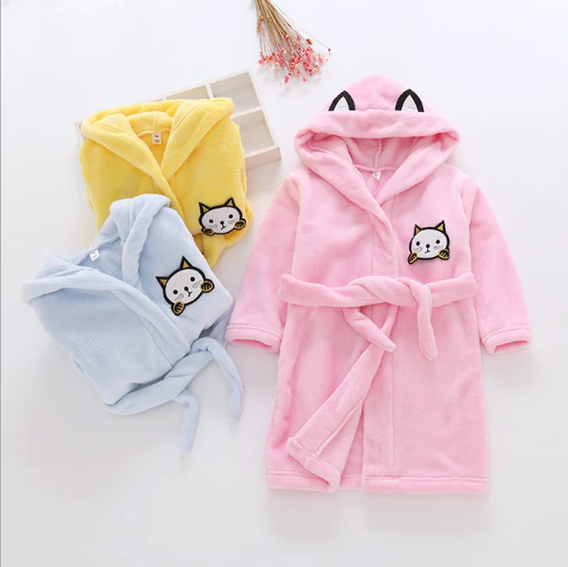 New Soft Children's Robes for 2-6 Years Baby Kids Pajamas Boys Girls Cartoon Sleepwear Bathrobes Kids Hooded Baby Robes