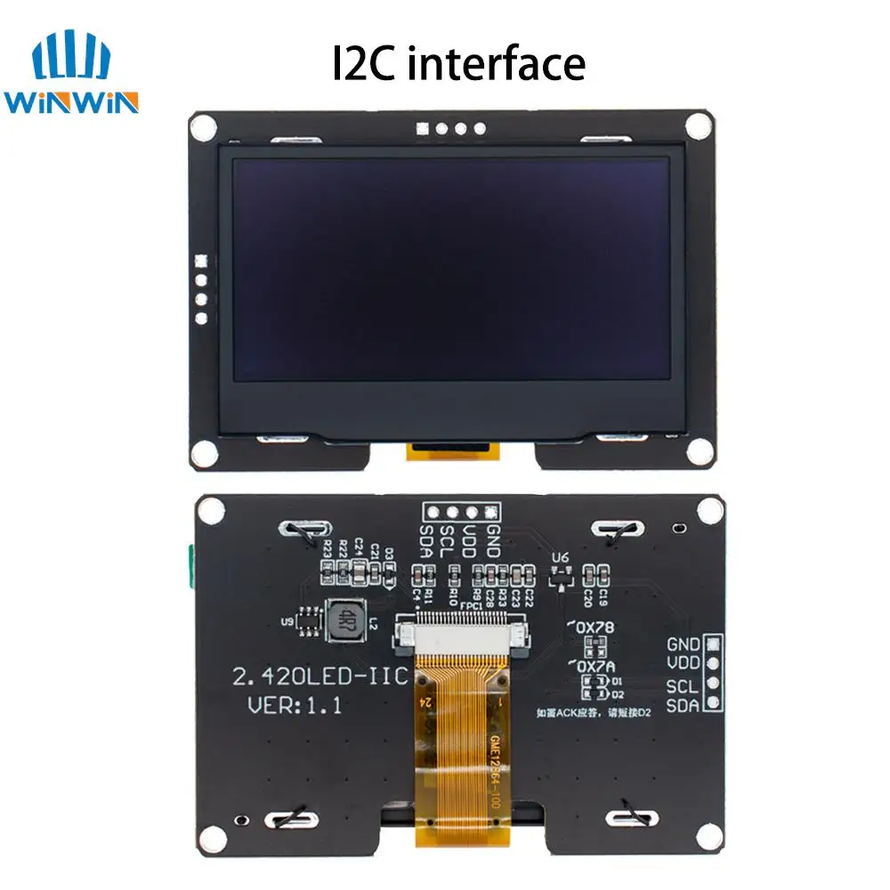 OLED LCD Display Module Display Module LCD Display Module OLED Display Module 2.4-2.42 inch 128x64 SSD1309 12864 7 Pin SPI/IIC I2C Serial Interface for Arduino UNO R3 C51