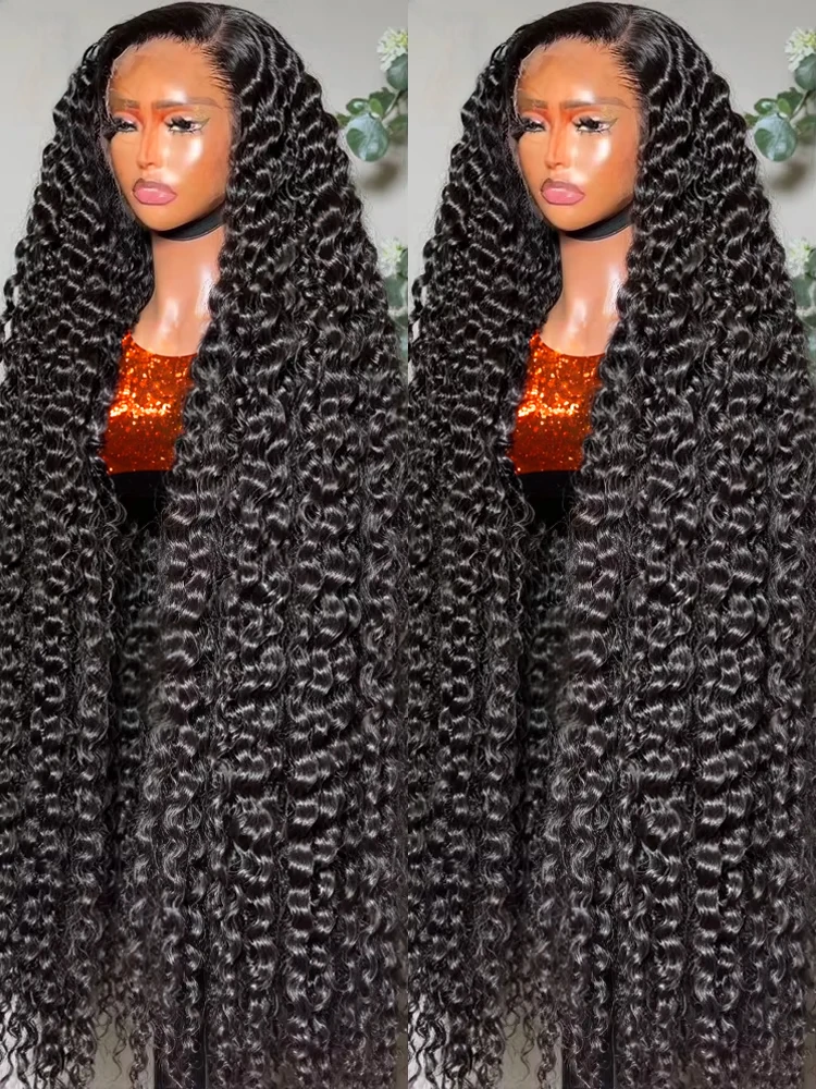 300% Density 40 50 Inches Deep Wave Lace Frontal Wig Transparent 13x4 13x6 HD Curly Lace Front Human Hair Wigs Brazilian Real Virgin Hair 7x5 Lace Closures Wear Go Glueless Wigs Human Hair Pre Cut No Glue Lace Wig On Sale 1
