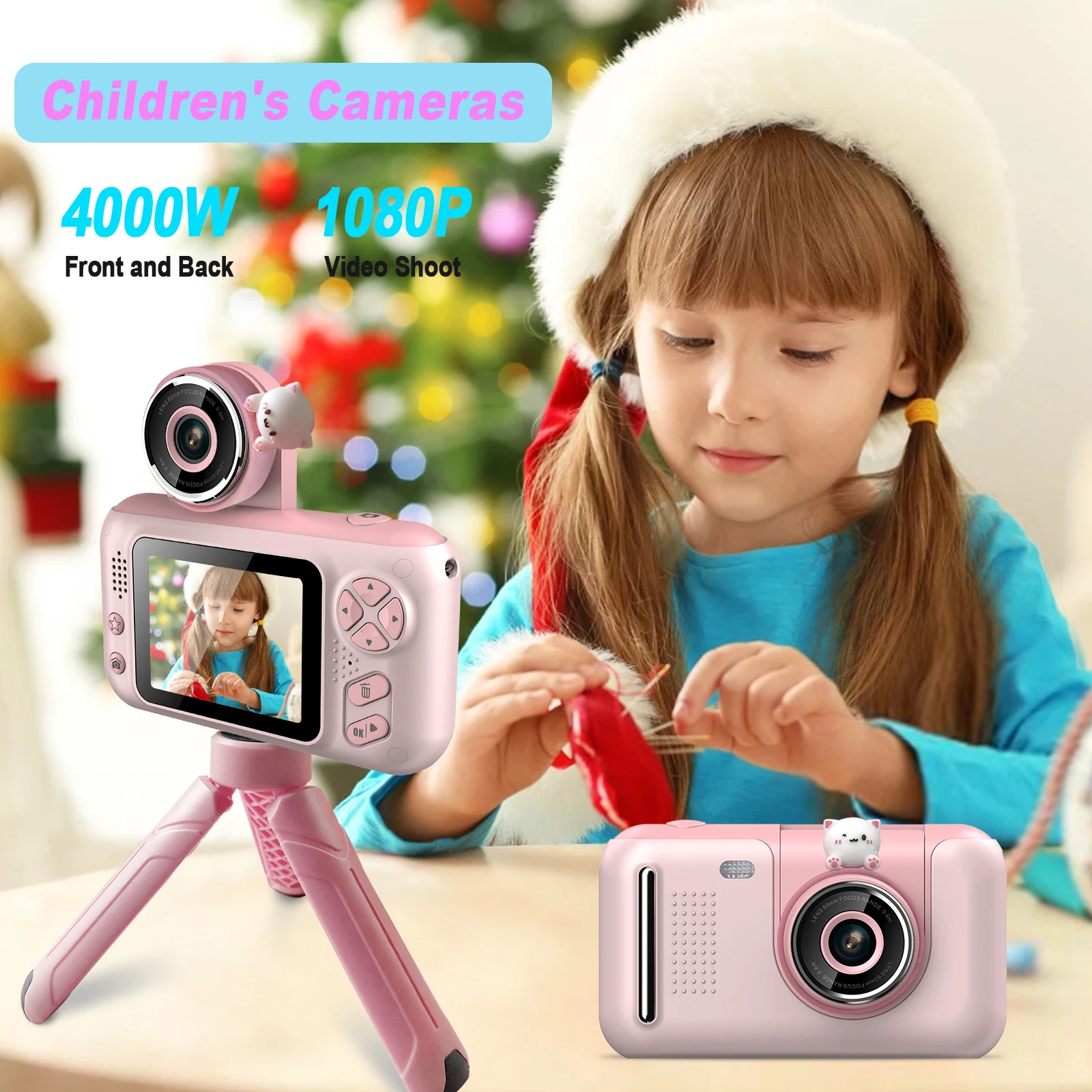 S9 Fotocamera digitale per bambini con obiettivo reversibile, treppiede,  1080P, 40 megapixel, la migliore fotocamera per bambini per ragazzi e  ragazze dai 3 anni Rosa - K&F Concept