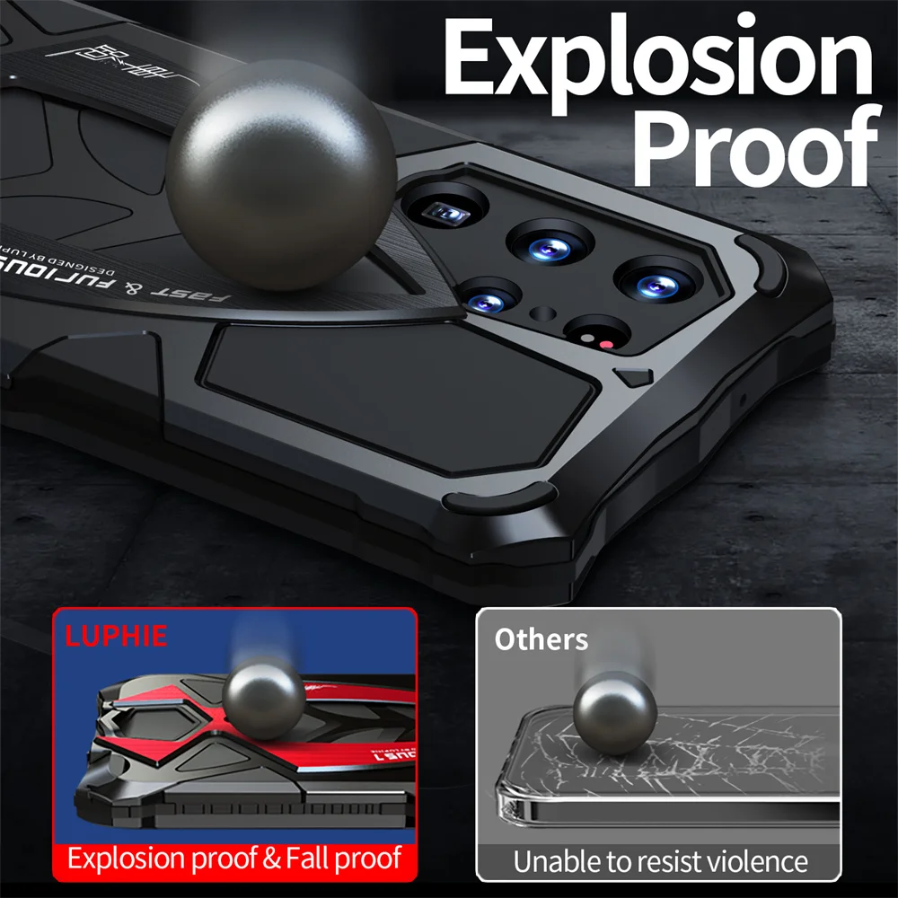 For Samsung S23 Ultra Shell Luphie Rugged Phone Case Armor Galaxy S22 5G Cover Shockproof Metal Fundas Military Bumper Retail