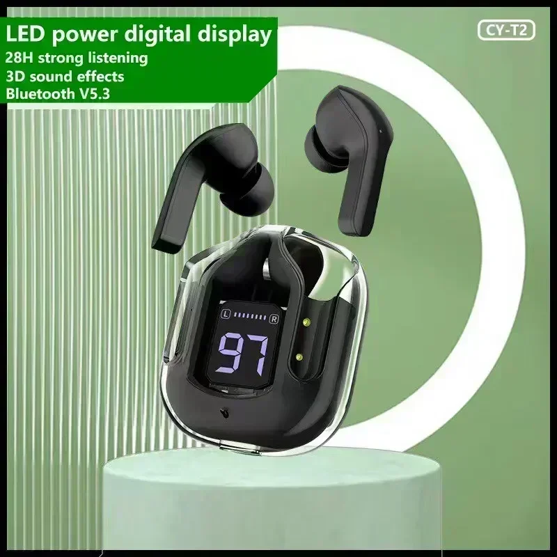 T2 Tws Wireless Bluetooth Headset Transparent Wireless Headphones Power Digital Display Stereo Sound Earphones for Smartphones 3