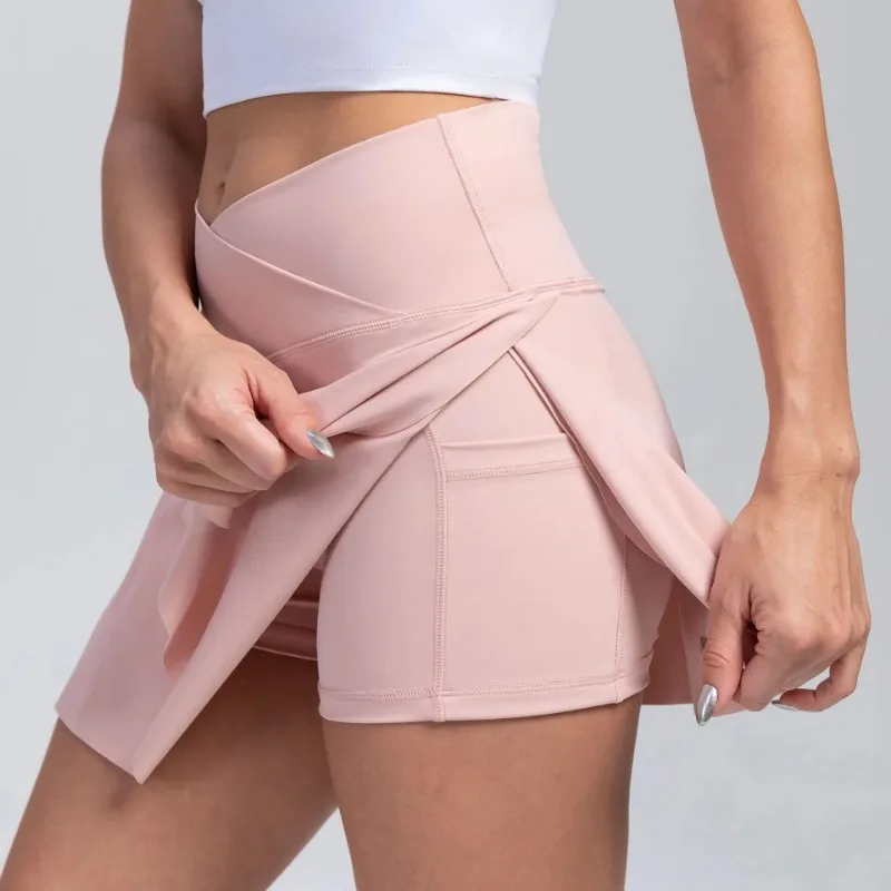Women Sports Short Skirt 2 in 1 Yoga Shorts Side Fork Fitness Running Tennis Badminton Anti Exposure Skirt Gym Sportswear