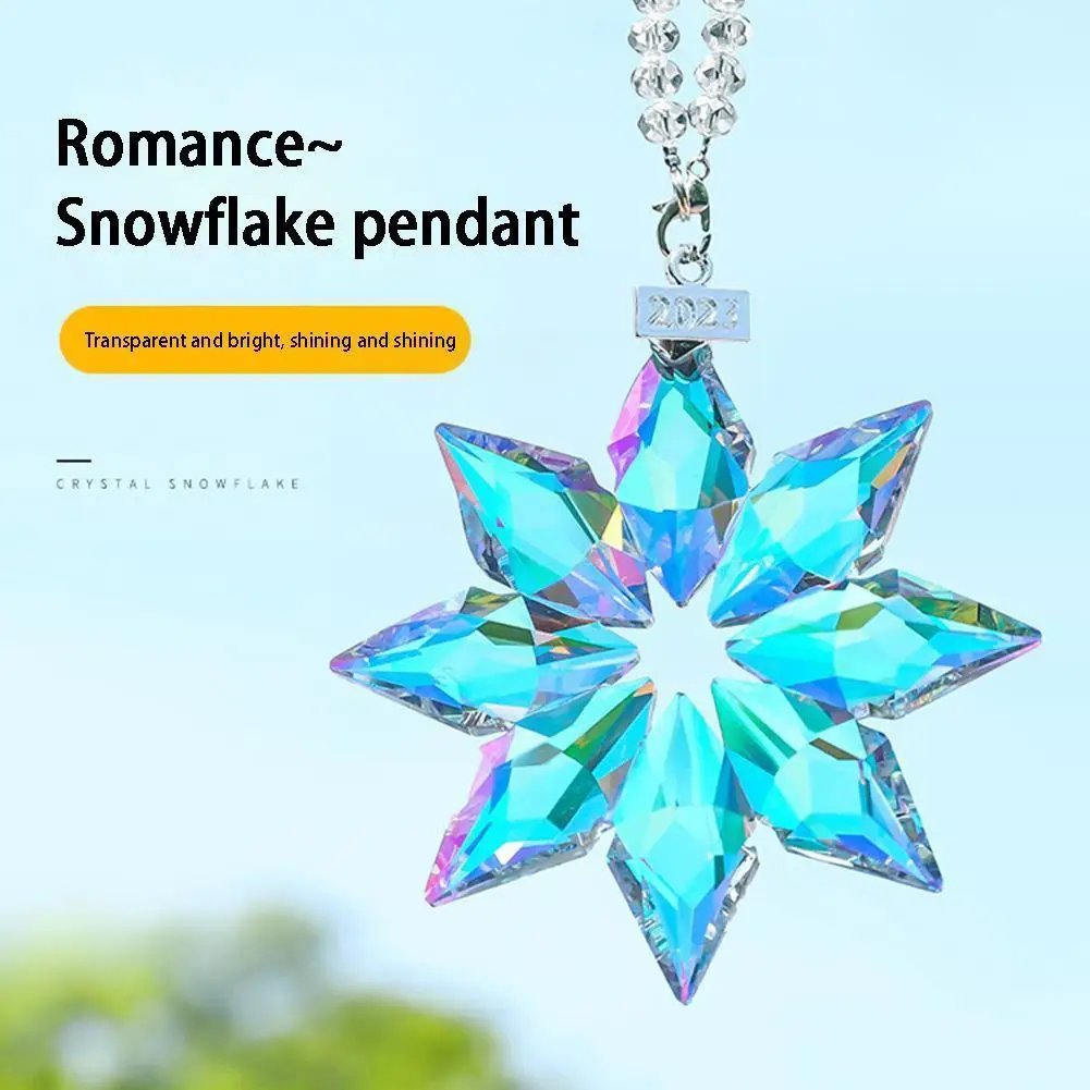 

3.15 Inch Crystal Snowflake Car Pendant Rearview Mirror Catcher Color Hanging Octagonal Sun 3 Decoration Auto Interior Orna H2W9