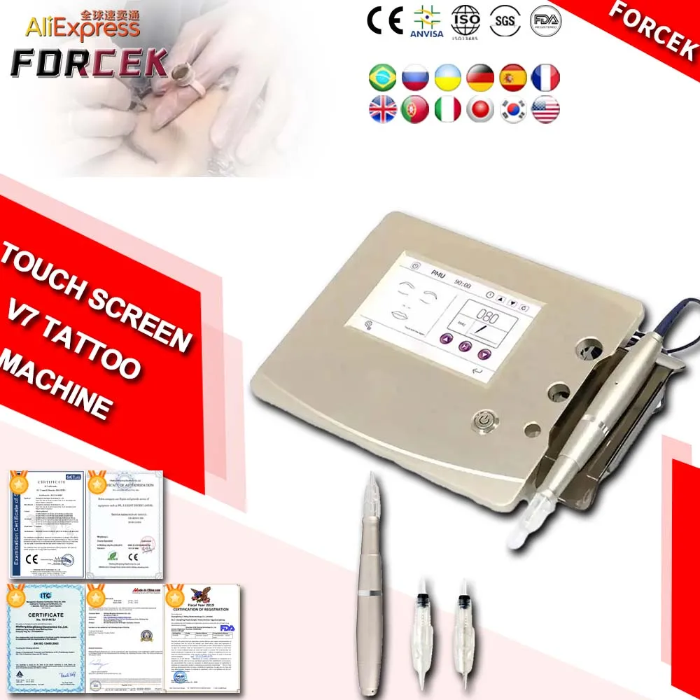 Professional Touch Screen V7 Tattoo Machine Kit Pro Digital Eyebrow Lip Permanent Makeup Rotary Pen 12Head PMU&MTS System