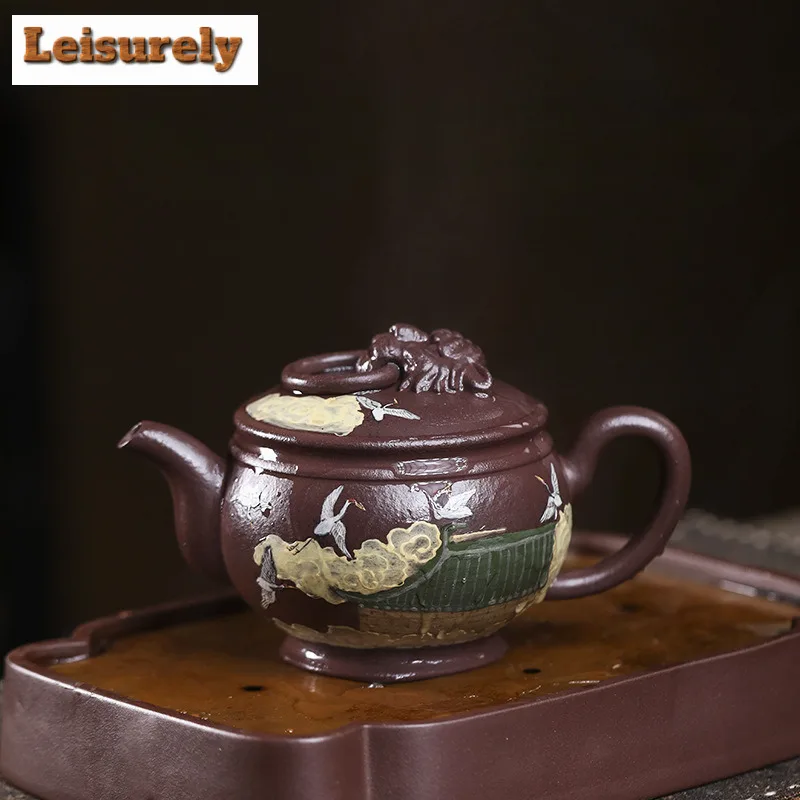 300ml Boutique Yixing Purple Clay Teapots Handmade Lion Pot Raw Ore Purple Mud Kettle Zisha Tea Set Decoration Craft Tableware