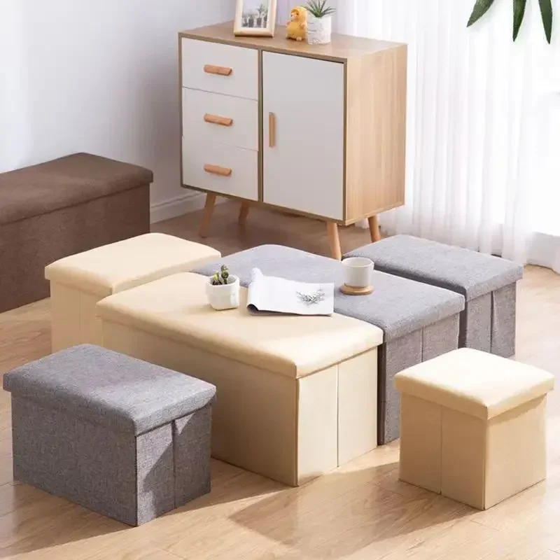 Foldable Shoe Changing Stools with Lid Ottoman Storage Shoe Bench Large Capacity Storage Box Upholstered Bench Home Organizer