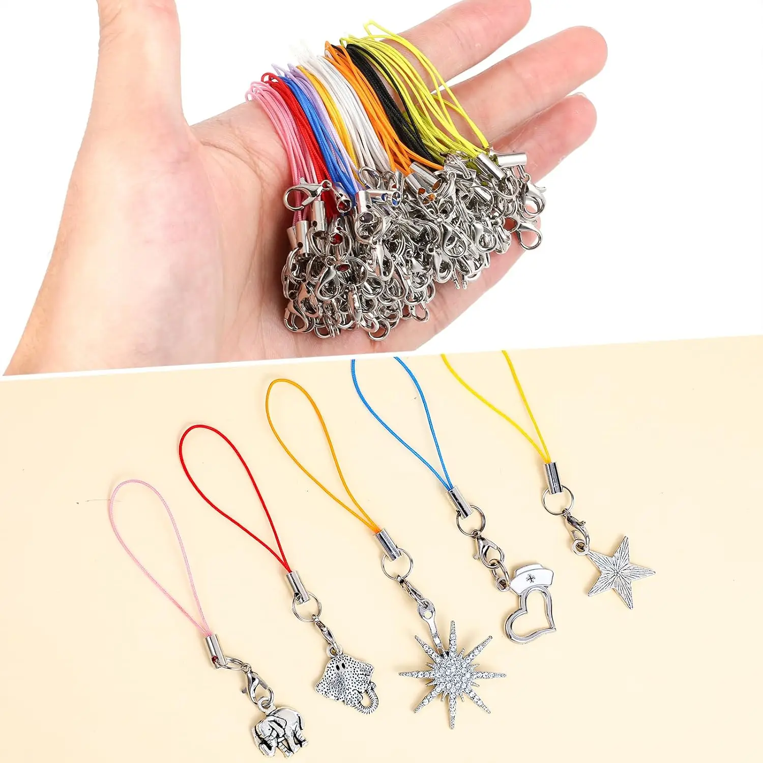 Versatile Lanyard Strap Set with Lobster Clasp Keychain Hooks and Keyring Accessories (20/50/100Pcs)
