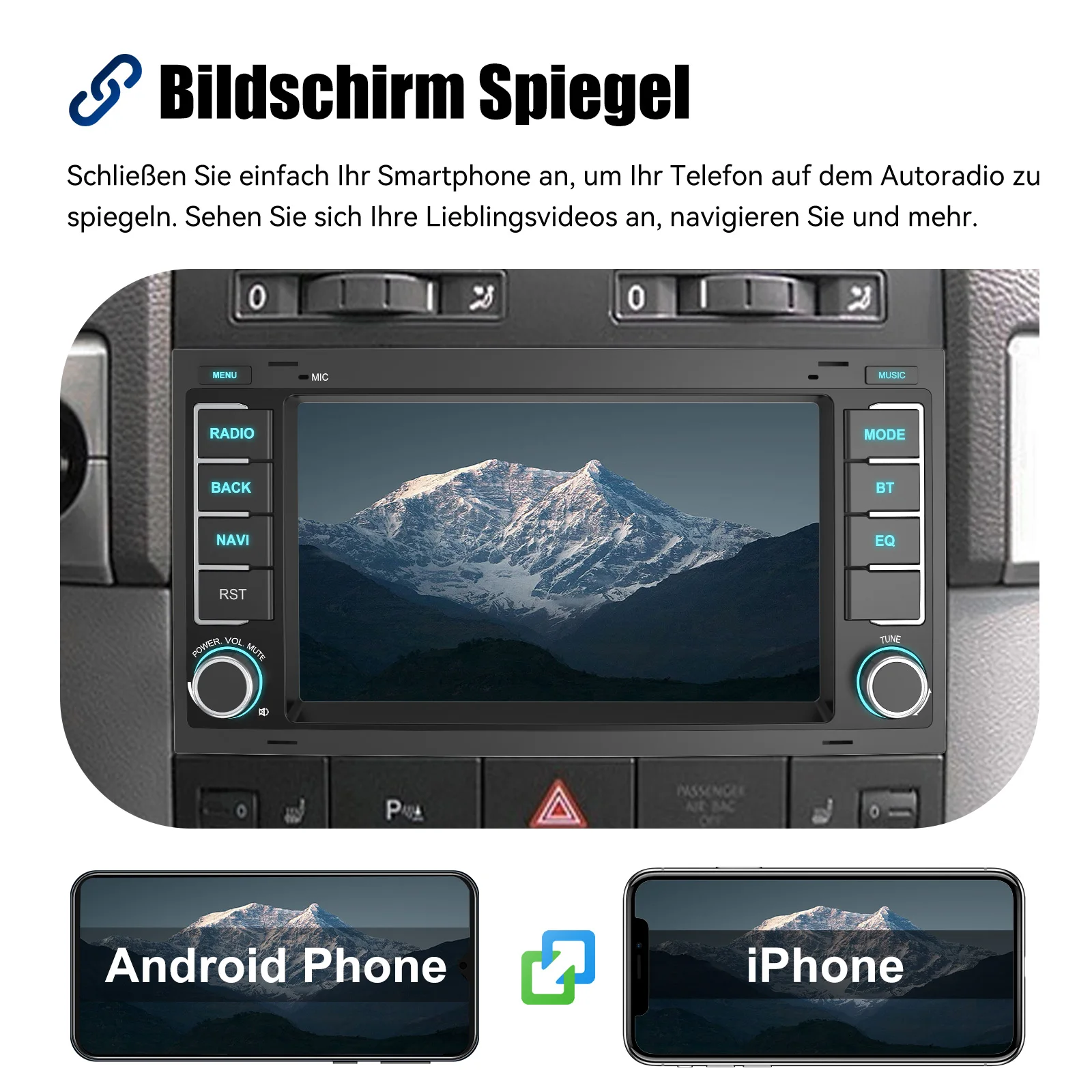 ESSGOO 7 "Display Android 14 Für VW T5 Multivan Transporter Drahtlose Carplay Androdi Auto GPS Nav WiFi BT RDS BT SWC Spiegel Link – Detail 13