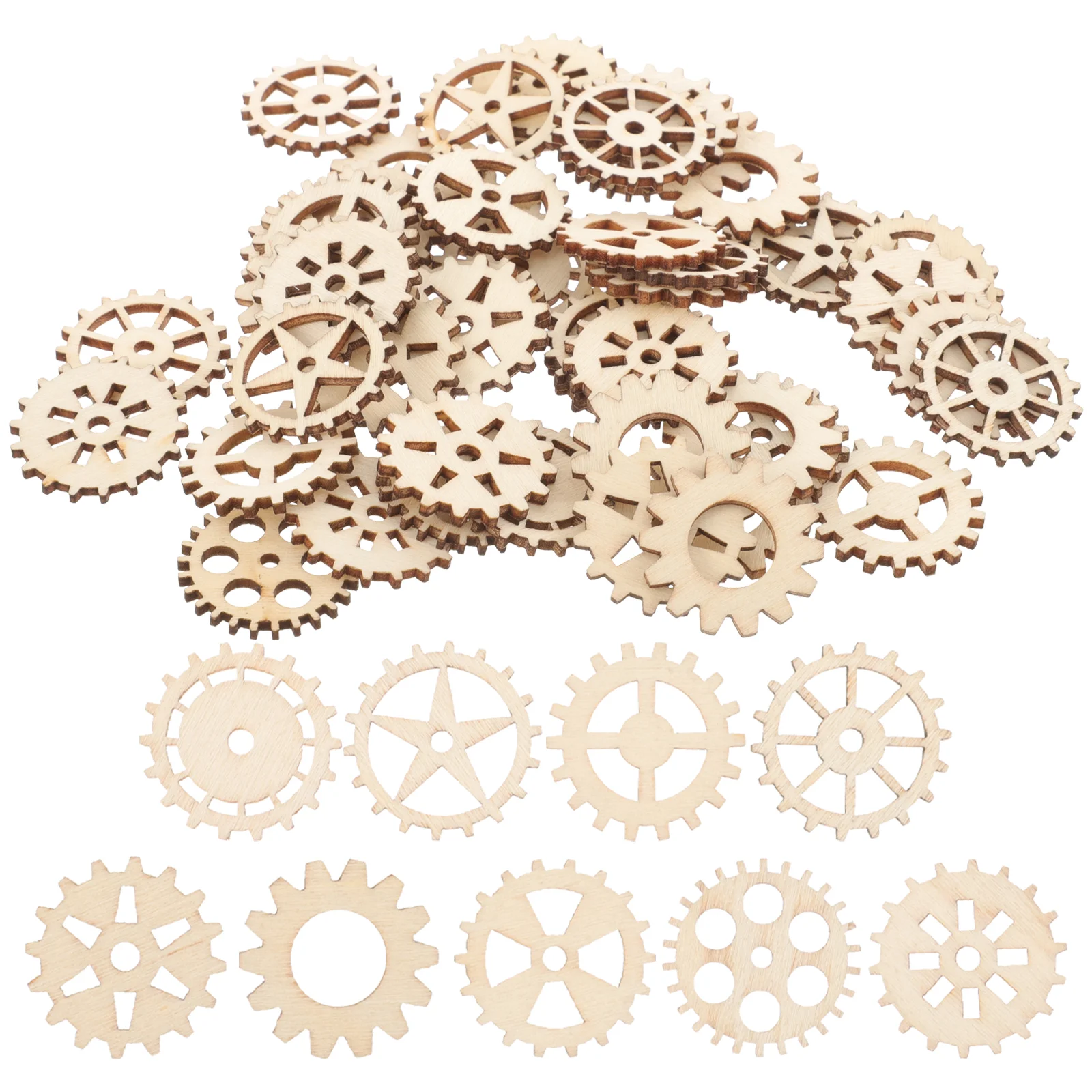 100pcs Wooden Gear Craft Embellishment Gift Tag Wood Ornaments for DIY Toys Drawing Craft (About 25mm, 50pcs A Pack) ivoduff 10x5x5mm 100pcs metal eyelets hole dia 5mm for diy scrapbooking cap leather craft hiking shoes belt bag tag clothes ten