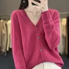 Autumn And Winter New Cardigan 100% Merino Wool Knitted V-neck Sweater For Women, Loose And Soft Cashmere Sweater WQ015 3