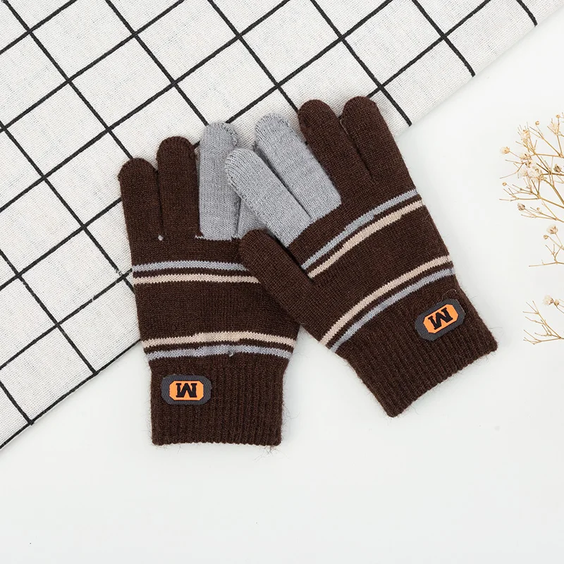 Children Gloves For 5-12 Years Boys Knitted Autumn Warm Split Finger Color Matching Winter Outdoor Playing Boys Gloves