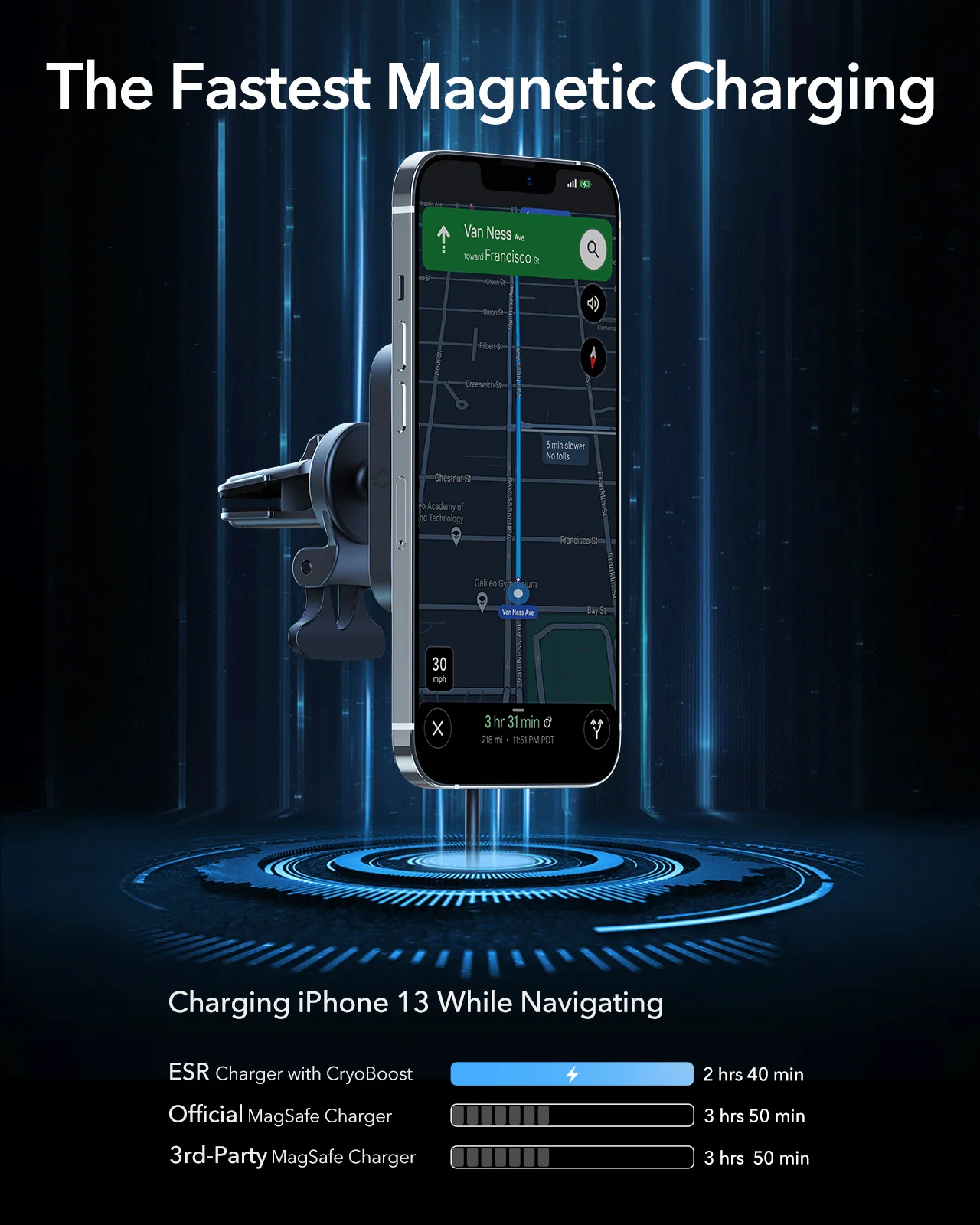 ESR Magnetic Car Charger for iPhone 15 14 13 12 Pro Max CryoBoost  Cooling for MagSafe Wireless Car Mount Phone Holder Air Vent