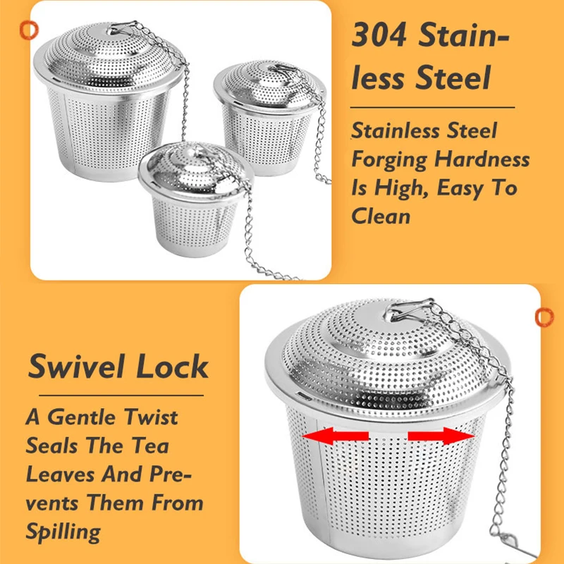 304 Stainless Steel Chain Tea Leaf Infuser Filter Hot Pot Brine Kitchen Soup Seasoning Ball Creative Mesh Herbal Spice Filter