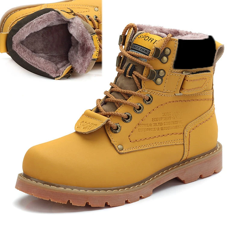 Empuje Príncipe alegría Botines de invierno para hombre y mujer, botas amarillas de nieve con piel  auténtica, zapatos de trabajo al aire libre de alta calidad, talla grande  46, 2022| | - AliExpress