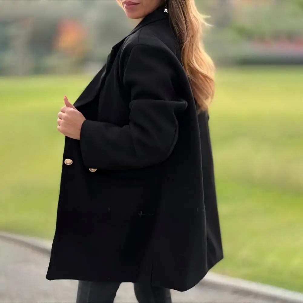 【Upgrade Your Style】 Simple Casual Coat Stylish Women's Double Breasted Trench Coat with Pockets for Fall Winter Notch Lapel Mid Long Pea Coat