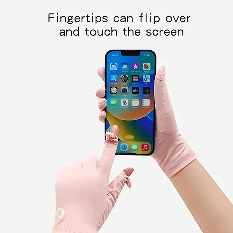 Summer Ice Silk Cool Breathable Gloves for Outdoor Driving and Cycling UV Resistant Touch Screen Flip Elastic Protective Gloves