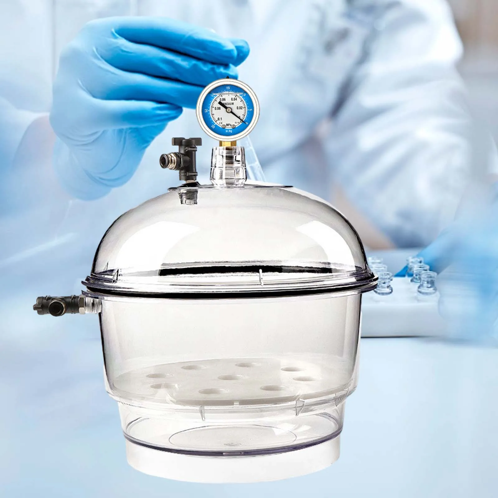 Dessecador a vácuo com manômetro Secador transparente Secador de jarra Vaso de secagem de vidro Dessecador pequeno de laboratório