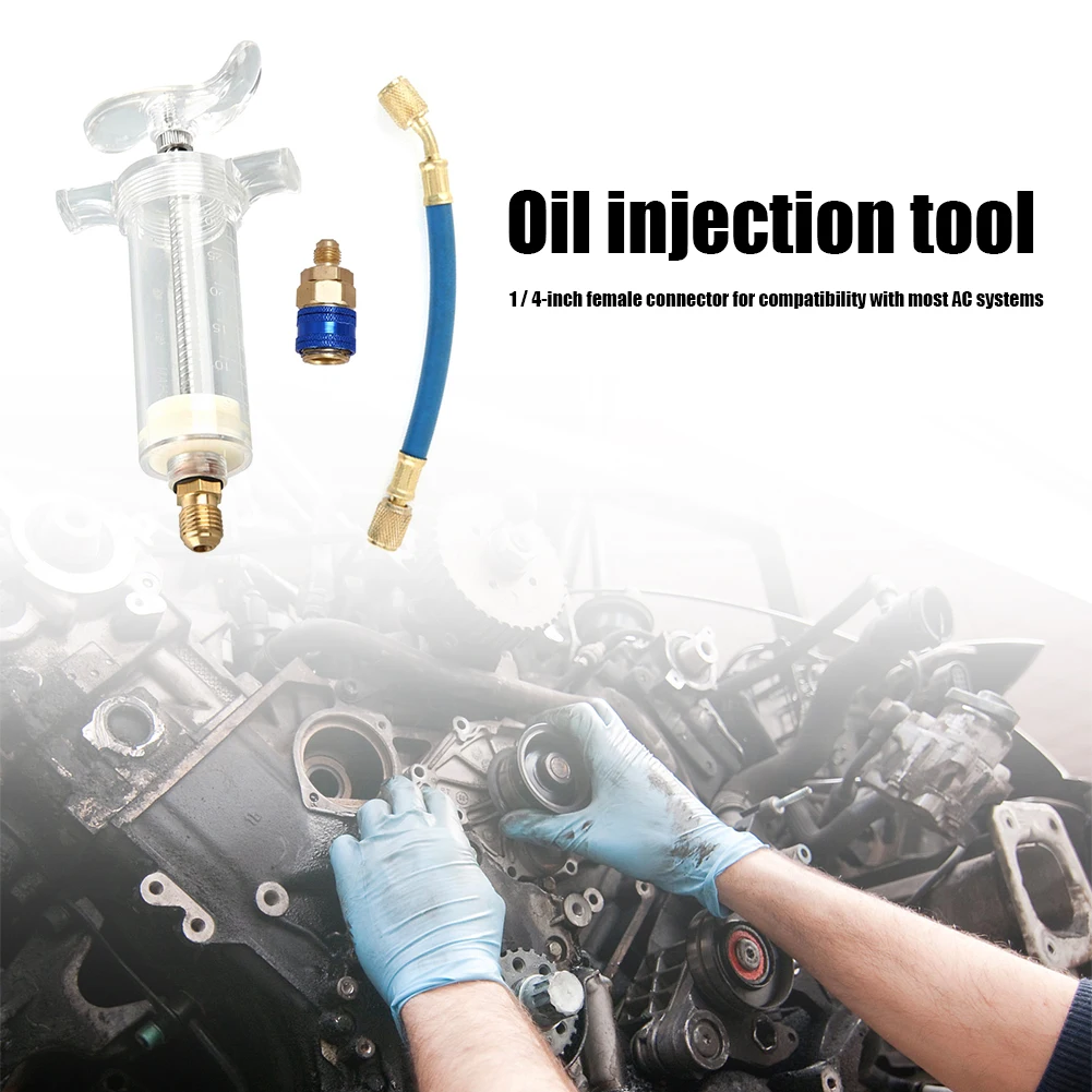 Car A/C Oil Dye Injector with Low Side Quick Coupler Adapter 1Oz Auto Compressor Oil Dye Injector Air Conditioning Repair Tools