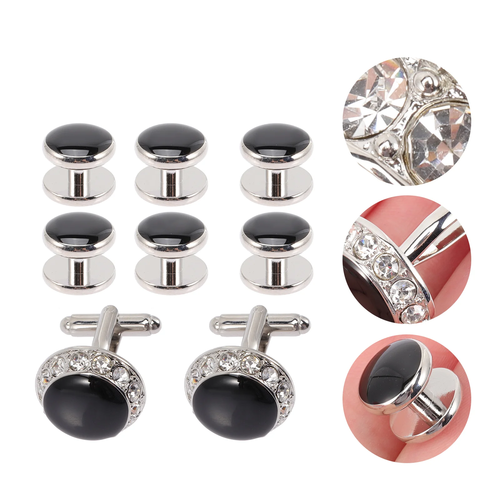 

8 Pcs Diamond Cufflinks Men Studs Shirts Rhinestones Wedding Environmental Copper