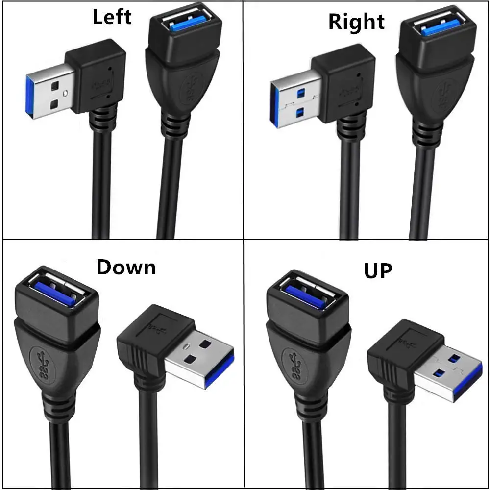 USB 3.0 90-Degree Angle Extension Cable - A Male to A Female Adapter