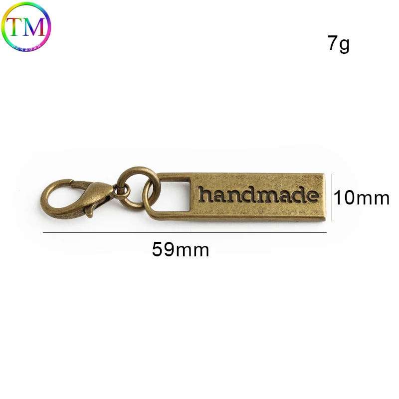 59X10mm Handmade Labels Metal Thick Hook Zipper Puller Slider Metal Plating Craft For Sewing Clothing Hangbags Zip Accessories