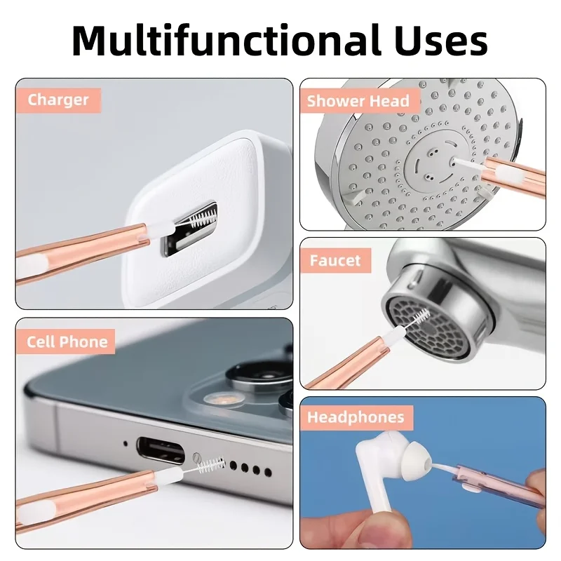 Kit di pulizia retrattile per telefono e auricolari (2/4 pezzi) con spazzola multifunzionale portatile, adatto per smartphone, tablet, ecc. - Image 2