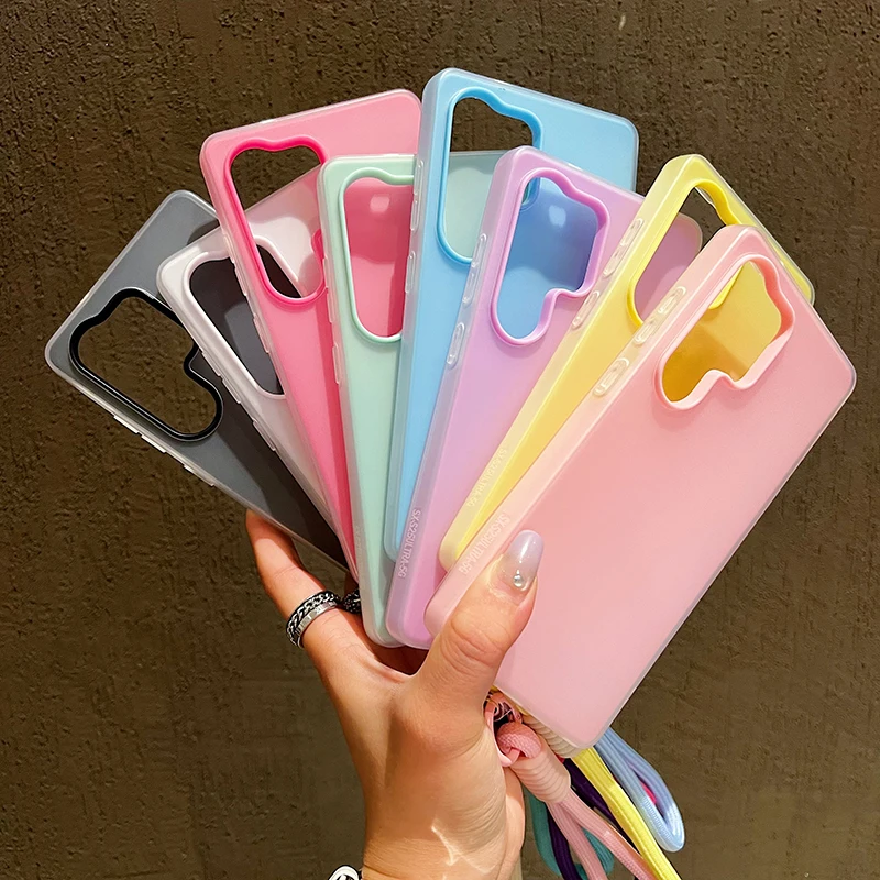 Jelly Phone Case with Wrist Strap Lanyard - Solid Cover Design