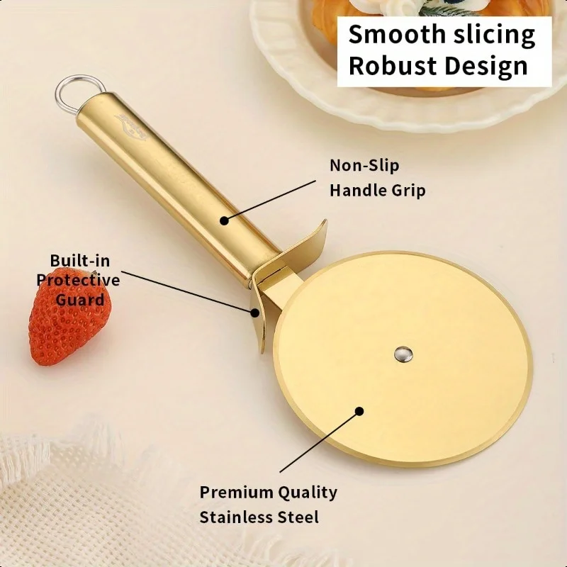 Berglander Pizza Wheel Golden Titanium Plating Stainless Steel Pizz Cutter Super Sharp Pizza Slicer With Titanium Golden Plating