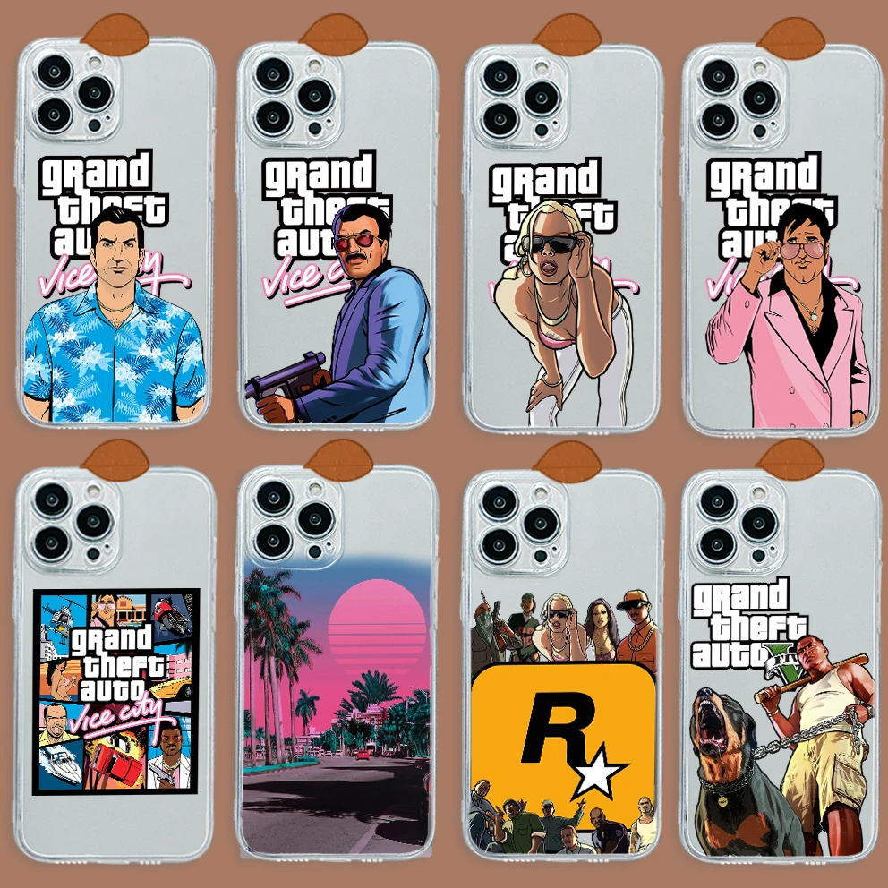 Чехол для телефона с Gta vice city для iphone 15 14 13 12 11 XS Pro Max Mini X XR 6 6S 7 8 Plus SE 2020, мягкий силиконовый прозрачный чехол