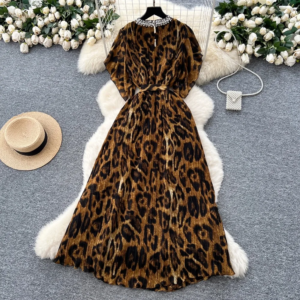 Elegant Spliced hollow out leopard Vintage Chic Slim Ball Gown Dresses  French Summer Evening High Street Clothing - AliExpress 200000345