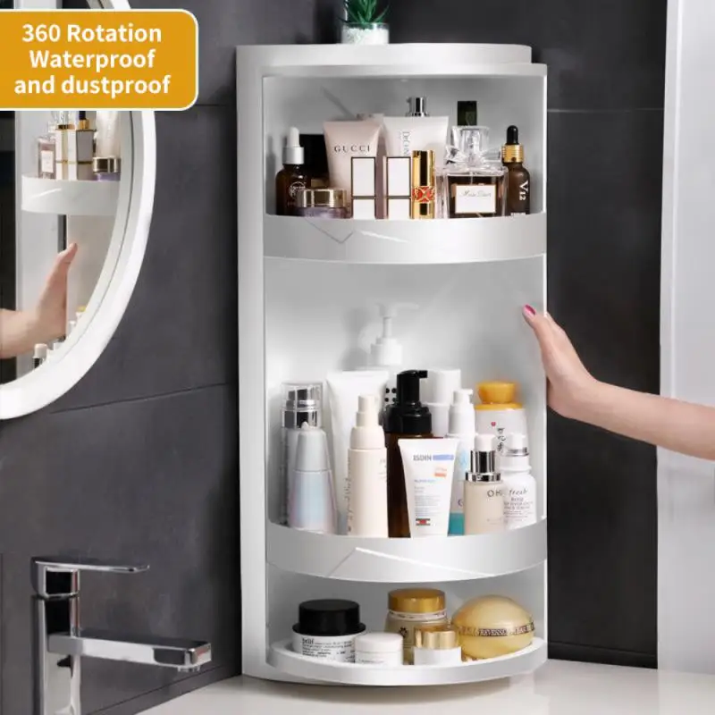 

2Layer Bathroom Corner Storage 360 Rotating Wall-Mounted Shelf Shampoo Cosmetics Kitchen Household Bathroom Storage Accessories