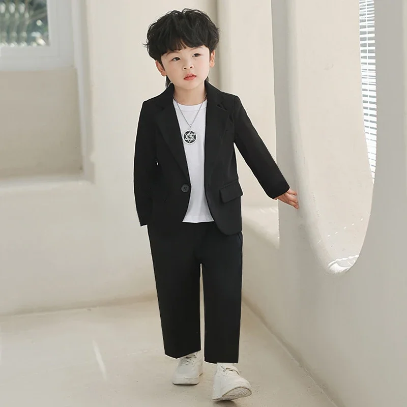 Kids Boys Suit Blazer + Pants Two Piece Black Gray Spring