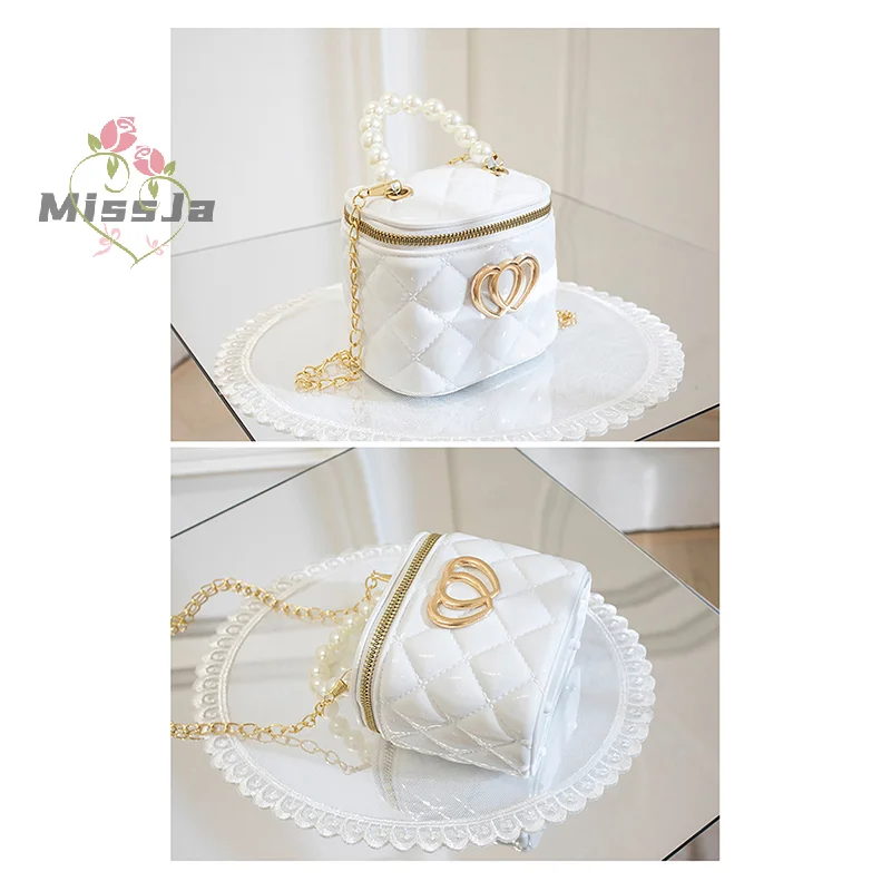 Korean Style Fashion Small Bucket Bag Ladies Handbag Girls' Mini Bag PVC Pearl Chain Jelly Simple Rhombus Shoulder