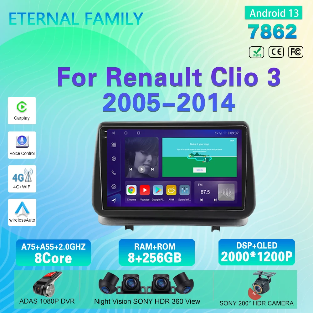 

Android 13 Car Radio For Renault Clio 3 Clio3 2005-2014 Multimedia 4G WIFI Carplay GPS Navigation Player Head Unit NO 2 Din DVD
