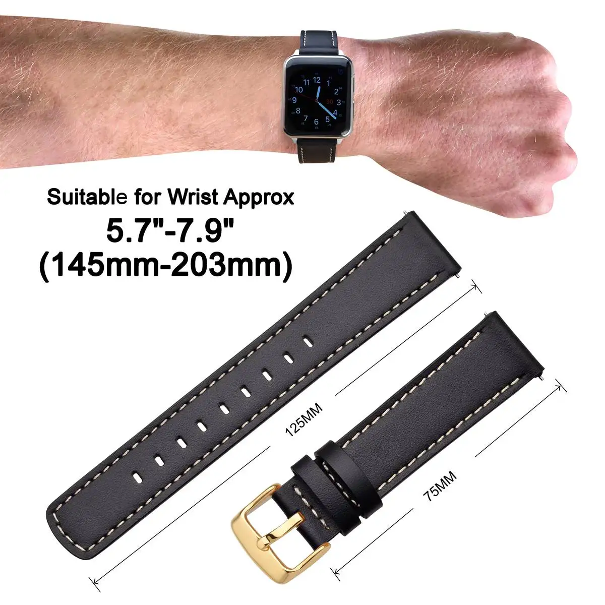 ANNEFIT Genuine Leather Watch Band 18mm 19mm 20mm 21mm 22mm with Stainless Steel Buckle Quick Release Replacement Watchband