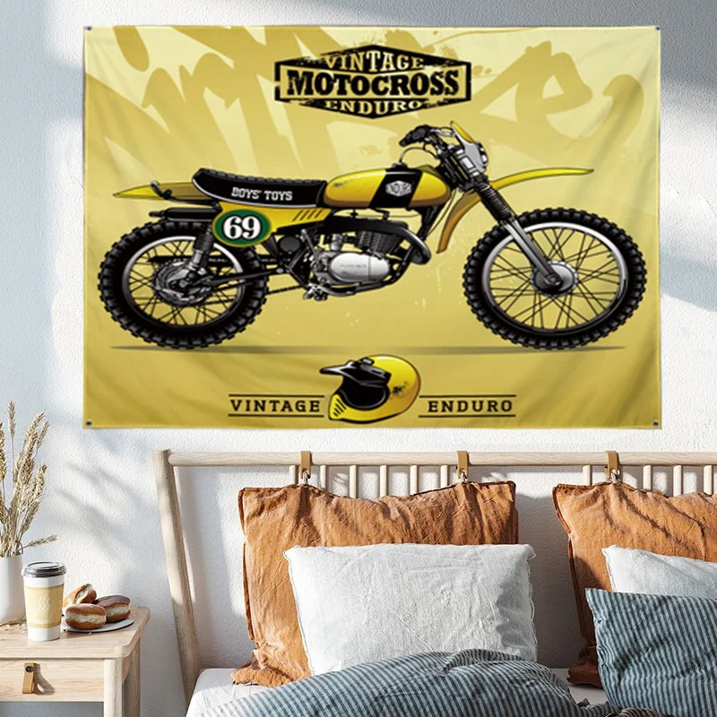 Banner Moto Kawasaki Vintage – 5x3 Pieds, Drapeau Course, Isle Of Man