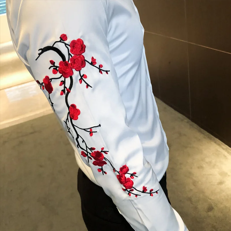Embroidery Casual Long Sleeve Gentlemen Shirts Social Blouses Korean Shirt Men Fashion Autumn New Slim Fit Dress Male Shirt