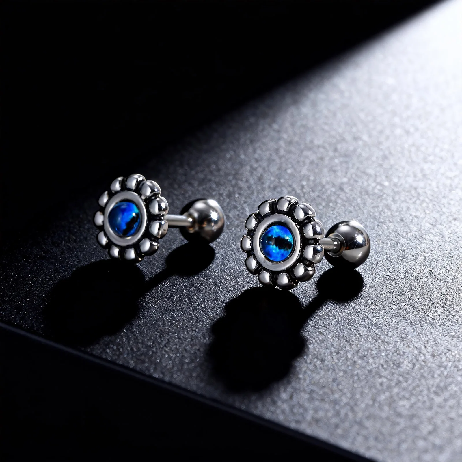 Small Devid Eye Stud Earring for Men,Anti Allergy Stainless Steel Blue Eye Earring,Hip Hop Jewelry Gift