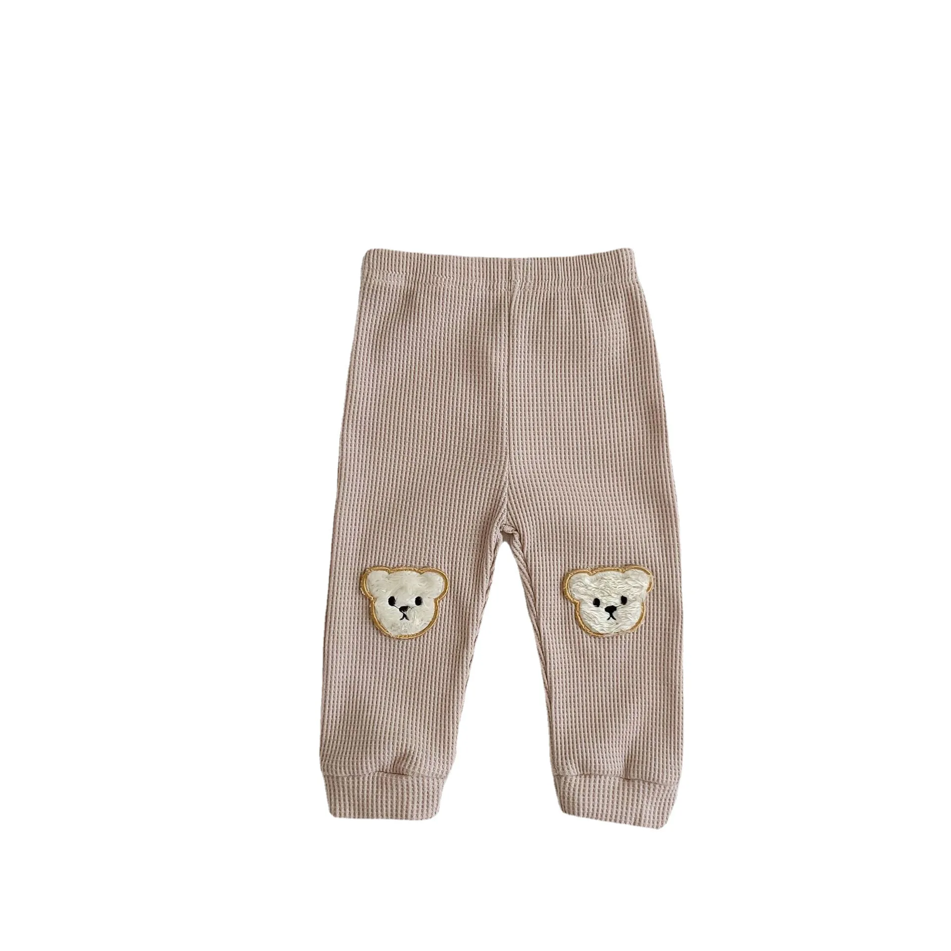 0 to 2 Years Newborn Waffle Baby Boys Girls Bear Pants Cotton Soft Elastic Spring Autumn Kids Harem Pant Trousers 5