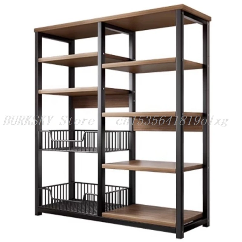 

Storage Floor-standing Rack Bookshelf Metal Wooden Shelves Multifunctional Organizer Shelves For Kitchen Living Room Office