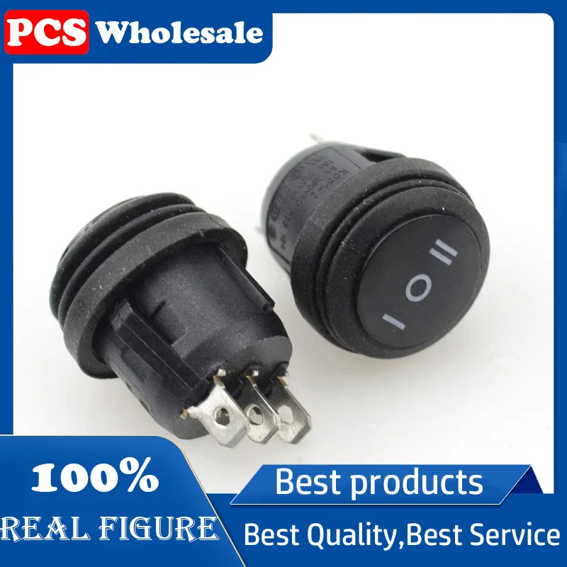 1pcs Black Waterproof 3 Position SPDT Round Boat Rocker Switch 3Pins ON/OFF/ON 6A/250V 10A/125V AC