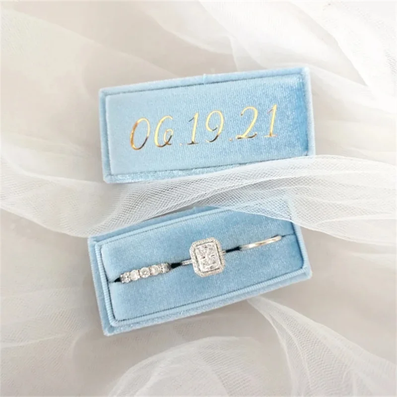 

Velvet Custom Ring Box, Christmas & Holiday Gift, Rectangular Case, 3-Rings, Engagement, Wedding, Proposal, Monogram