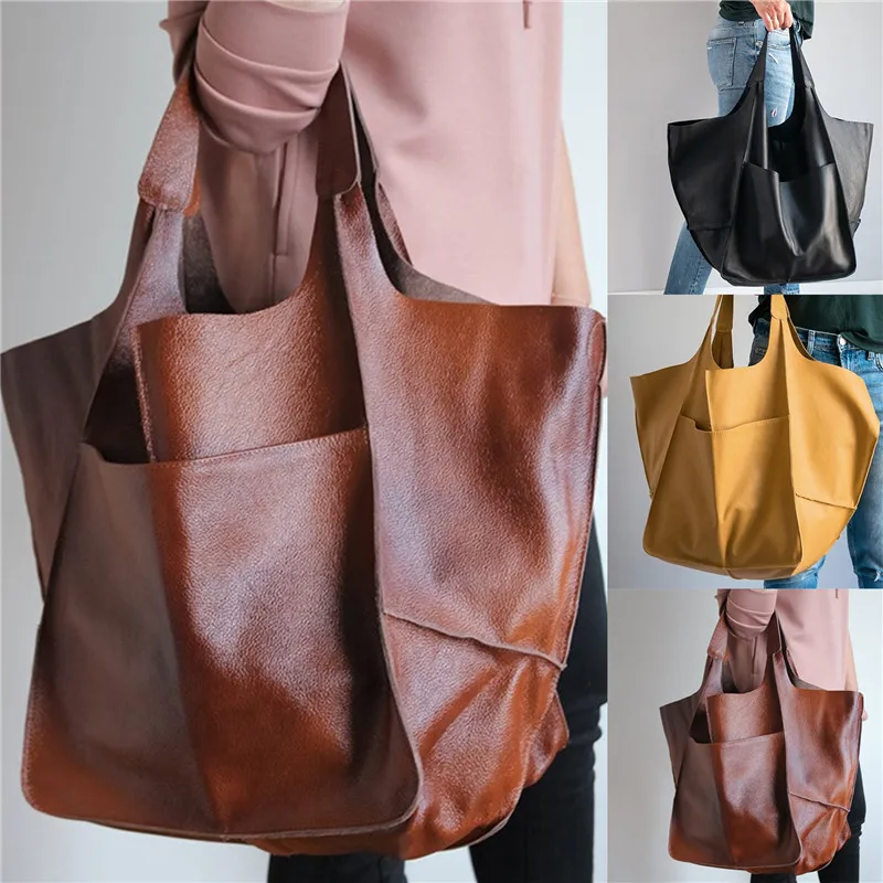 

Женская сумка, многофункциональная Большая вместительная мягкая сумка-тоут, дизайнерская Роскошная Повседневная сумка через плечо из искусственной кожи в стиле ретро, Большая искусственная кожа